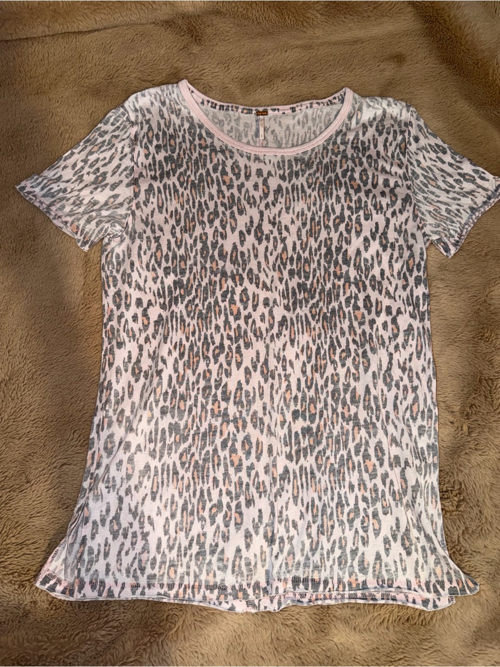 Free People Pink and Gray Leopard Short Sleeve Tee